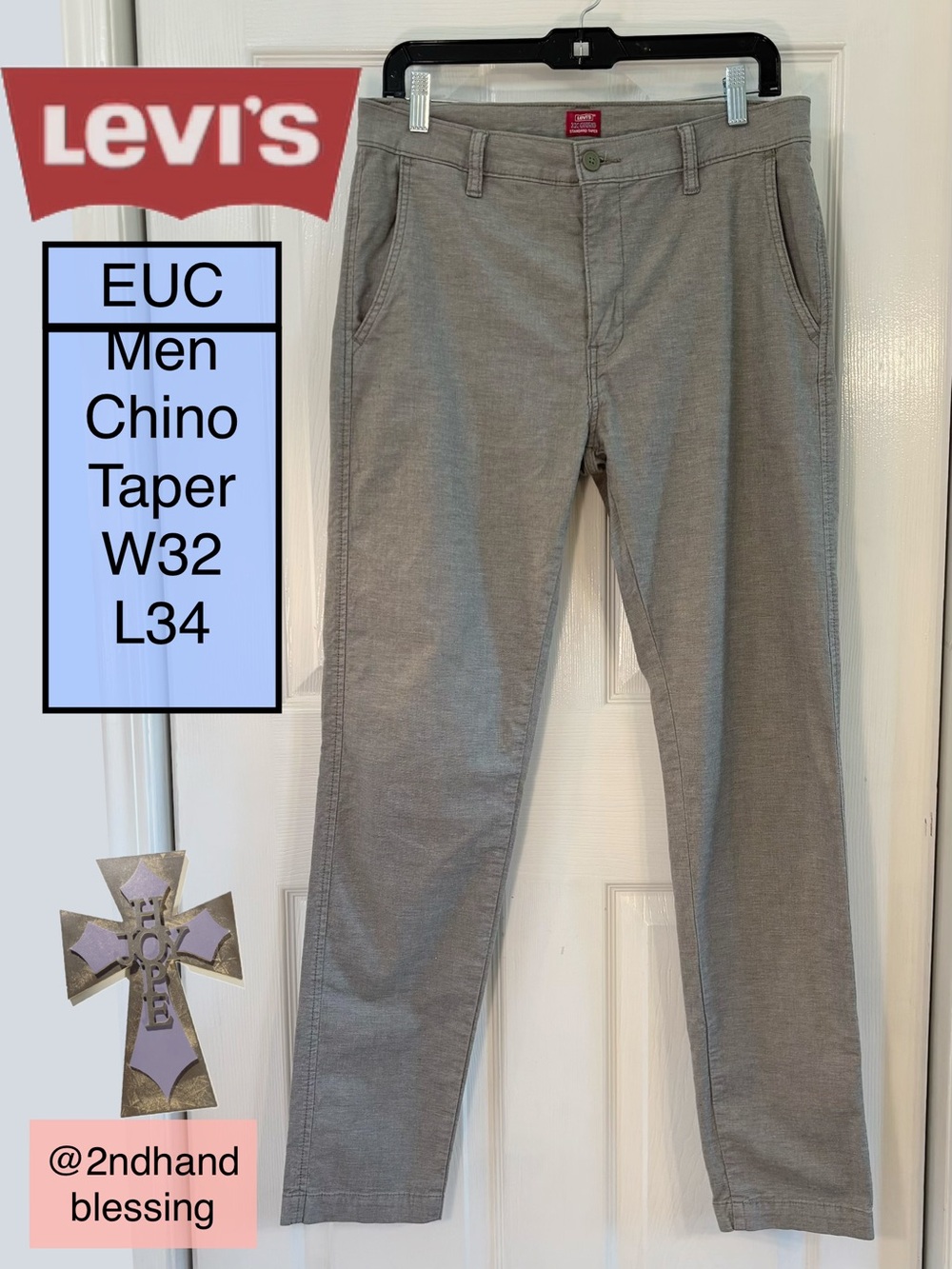 EUC Levi's XX Chino Standard Taper Pants, Men Sz 32x34, Heather Light Olive Gray